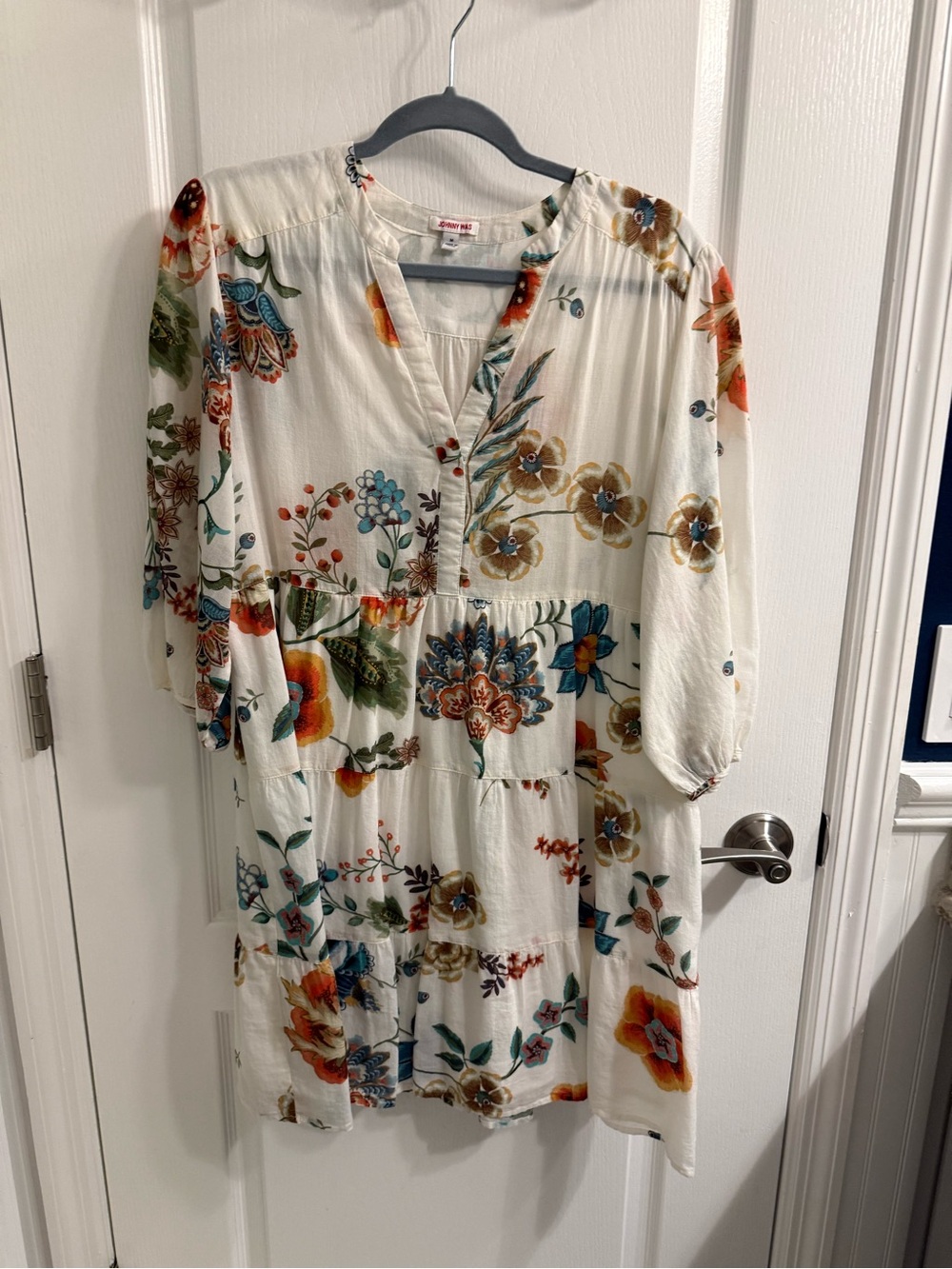 Johnny Was Cream Floral Tiered Mini Dress with Multicolor Bloom